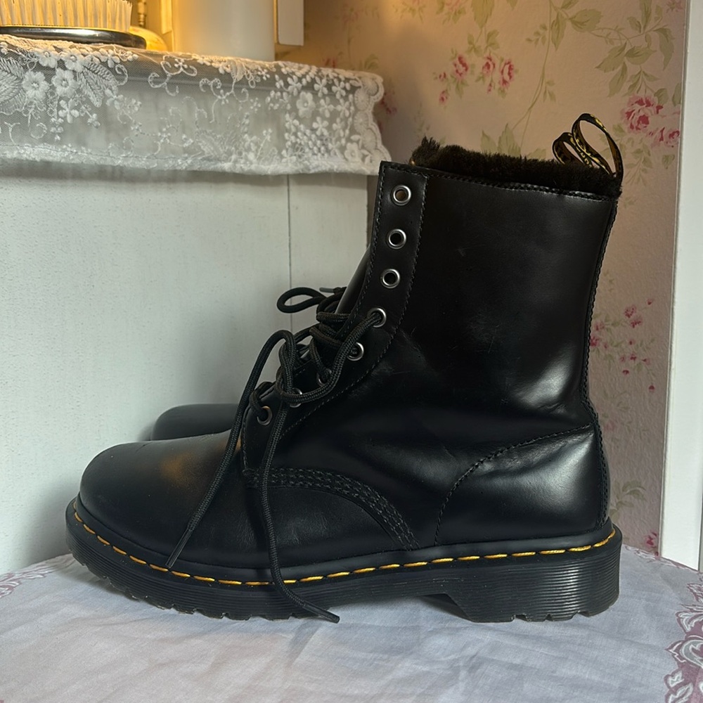 Dr. Martens Black Lace Up Boots with Yellow Stitching